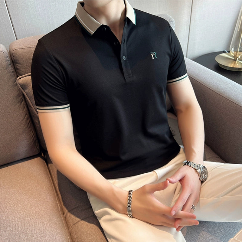Business Paul Polo Shirt Men&#039;s Summer Short-sleeved High-end Self-cultivation Ruffian Handsome Trendy Brand Fat Lapel T-shirt Half-sleeved Top