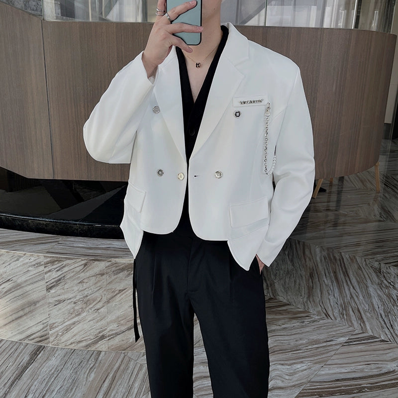 Autumn Ins Trendy Brand High-end Handsome Short Coat Suit Male Internet Celebrity Metal Chain Design Suit Hair Stylist