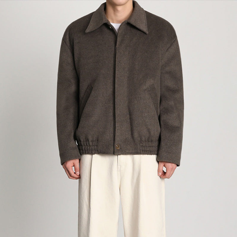 MYQ Woolen Jacket Men&#039;s Short Autumn And Winter Korean Loose Fashionable Lapel Retro Casual Woolen Jacket