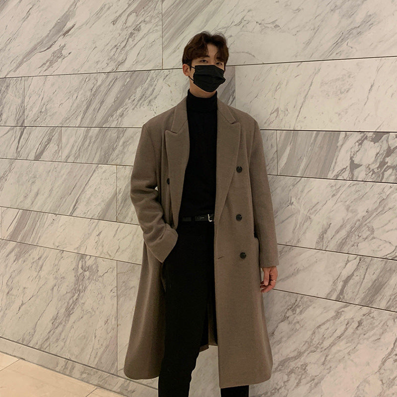 ASCLO Men&#039;s Coat Men&#039;s Winter Wind-resistant Thickened Long Trench Coat Korean Casual Trendy Woolen Coat Solid Color