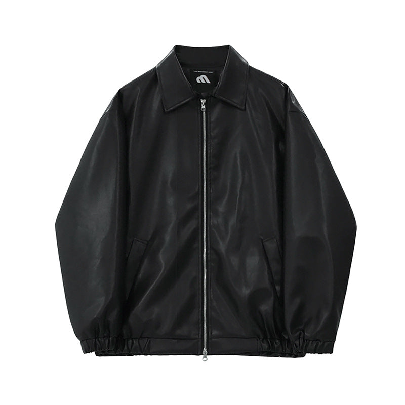 Simple Retro Lapel Leather Jacket Men&#039;s Spring Loose Motorcycle Leather Jacket Korean Style Trendy Pu Handsome Coat
