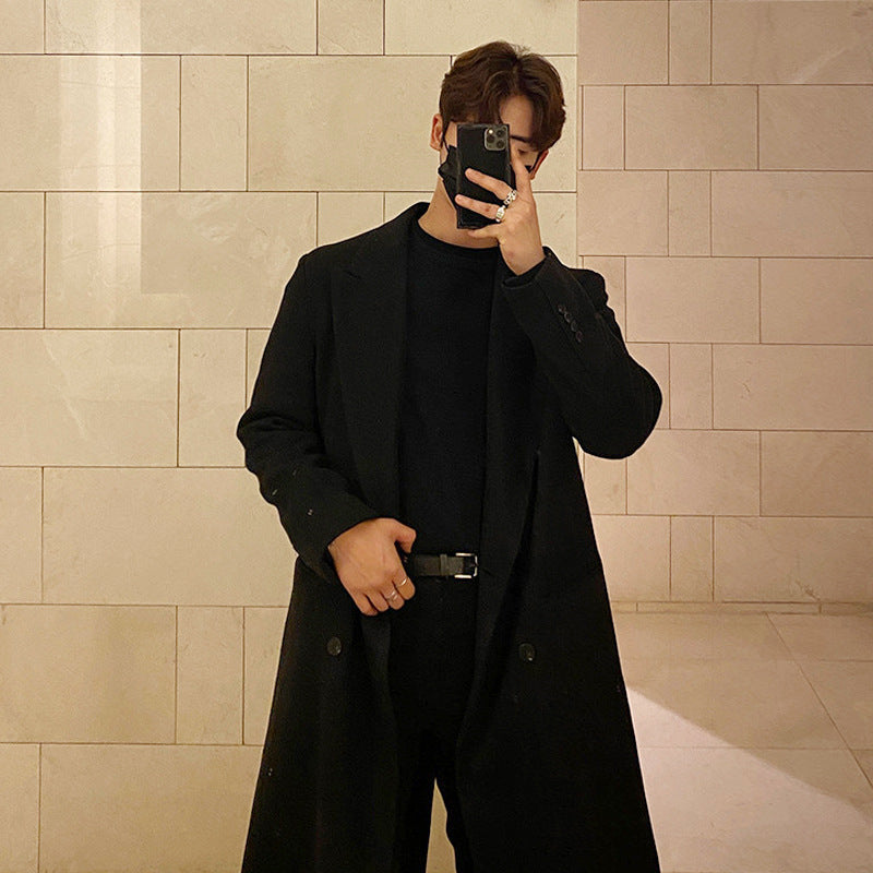 ASCLO Men&#039;s Coat Men&#039;s Winter Wind-resistant Thickened Long Trench Coat Korean Casual Trendy Woolen Coat Solid Color