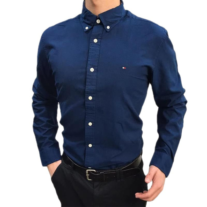 Men&#039;s Long-sleeved Shirt Light Luxury High-end Business Casual Middle-aged Buckle Collar Versatile Oxford Woven Shirt