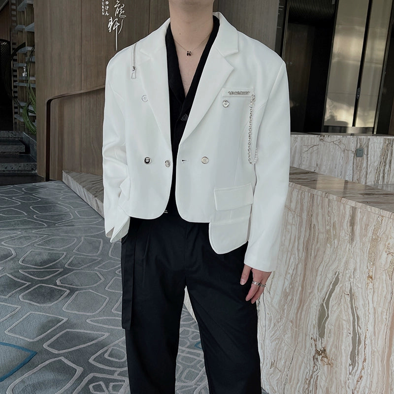 Autumn Ins Trendy Brand High-end Handsome Short Coat Suit Male Internet Celebrity Metal Chain Design Suit Hair Stylist