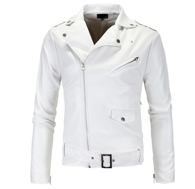 Men&#039;s Motorcycle Motorcycle Slim Casual Lapel Diagonal Zipper Leather Jacket