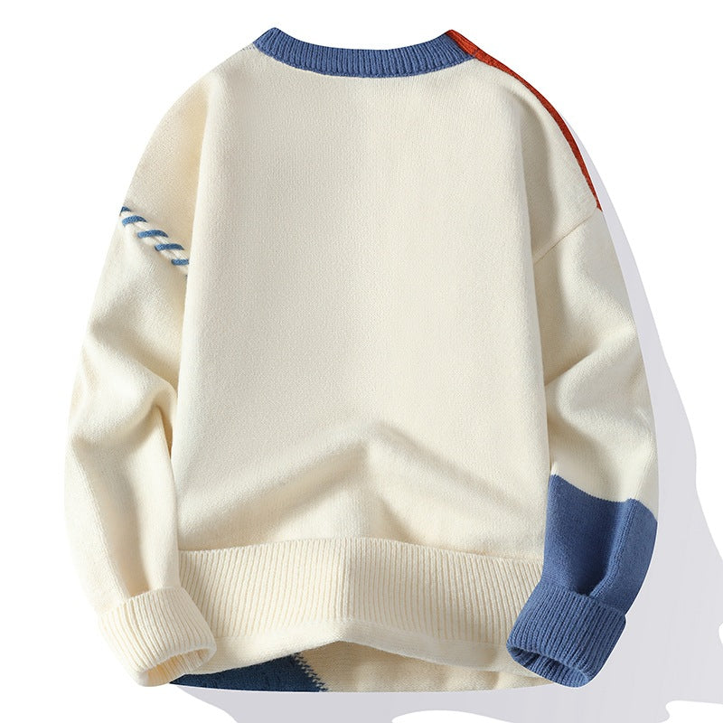Designed Sweater Men&#039;s American Retro Contrast Color Splicing Trendy Brand Fashion Trend Round Neck Loose Knitted Couple Tops