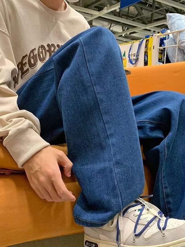 Hong Kong Style Japanese Style Retro Jeans Men&#039;s Loose Straight Pendant Wide Leg Dad Pants Popular Brand High Street Long Pants