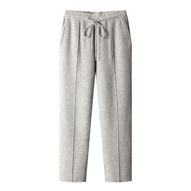 Autumn And Winter New Pure Color Wool Pants Men&#039;s Four-flat Thickened Cashmere Knitted Casual Pants Close-up Ankle-tied Pants