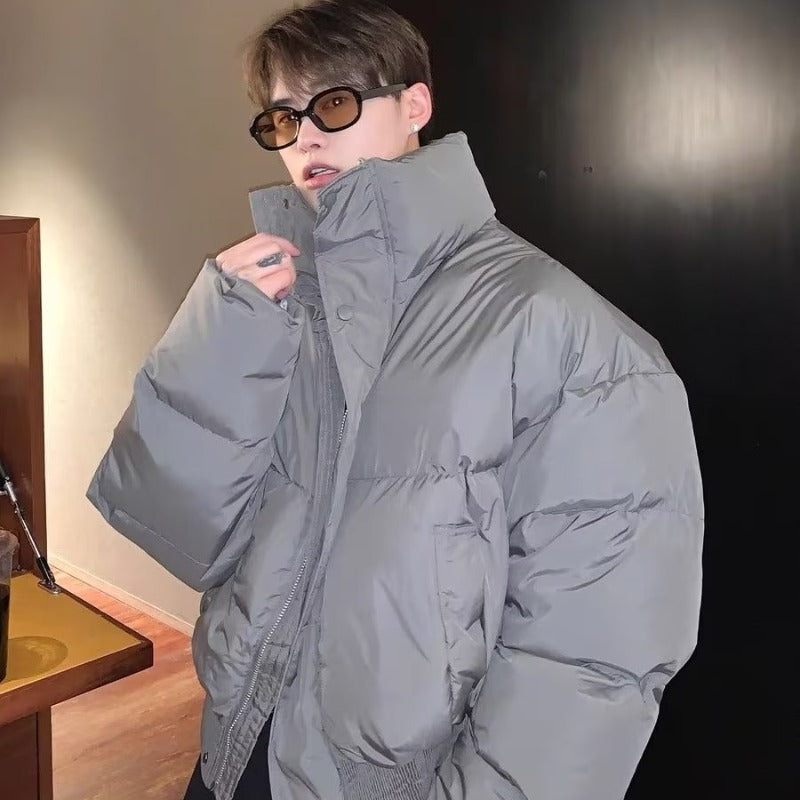 Winter Heavyweight Simple Stand-up Collar Short Cotton Coat Men&#039;s Loose Thickened Casual Short Cotton Coat Trendy Brand Bread Coat