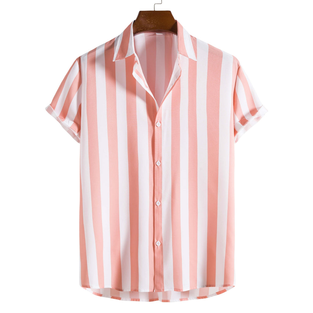 New Men&#039;s Fashion Casual Short-sleeved Printed Striped Shirt
