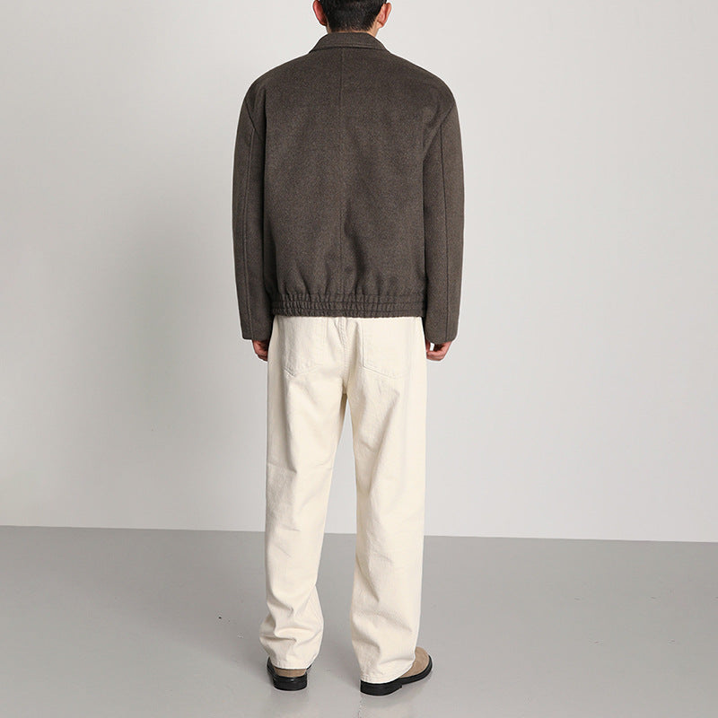 MYQ Woolen Jacket Men&#039;s Short Autumn And Winter Korean Loose Fashionable Lapel Retro Casual Woolen Jacket
