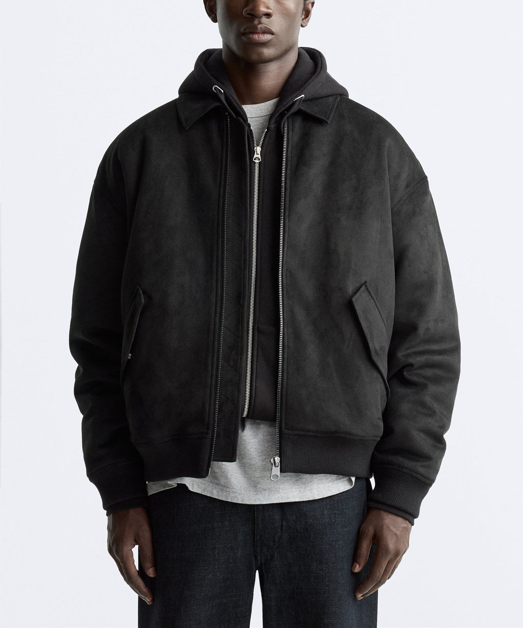 Men&#039;s Quilted Suede Texture Effect Lapel Jacket Coat
