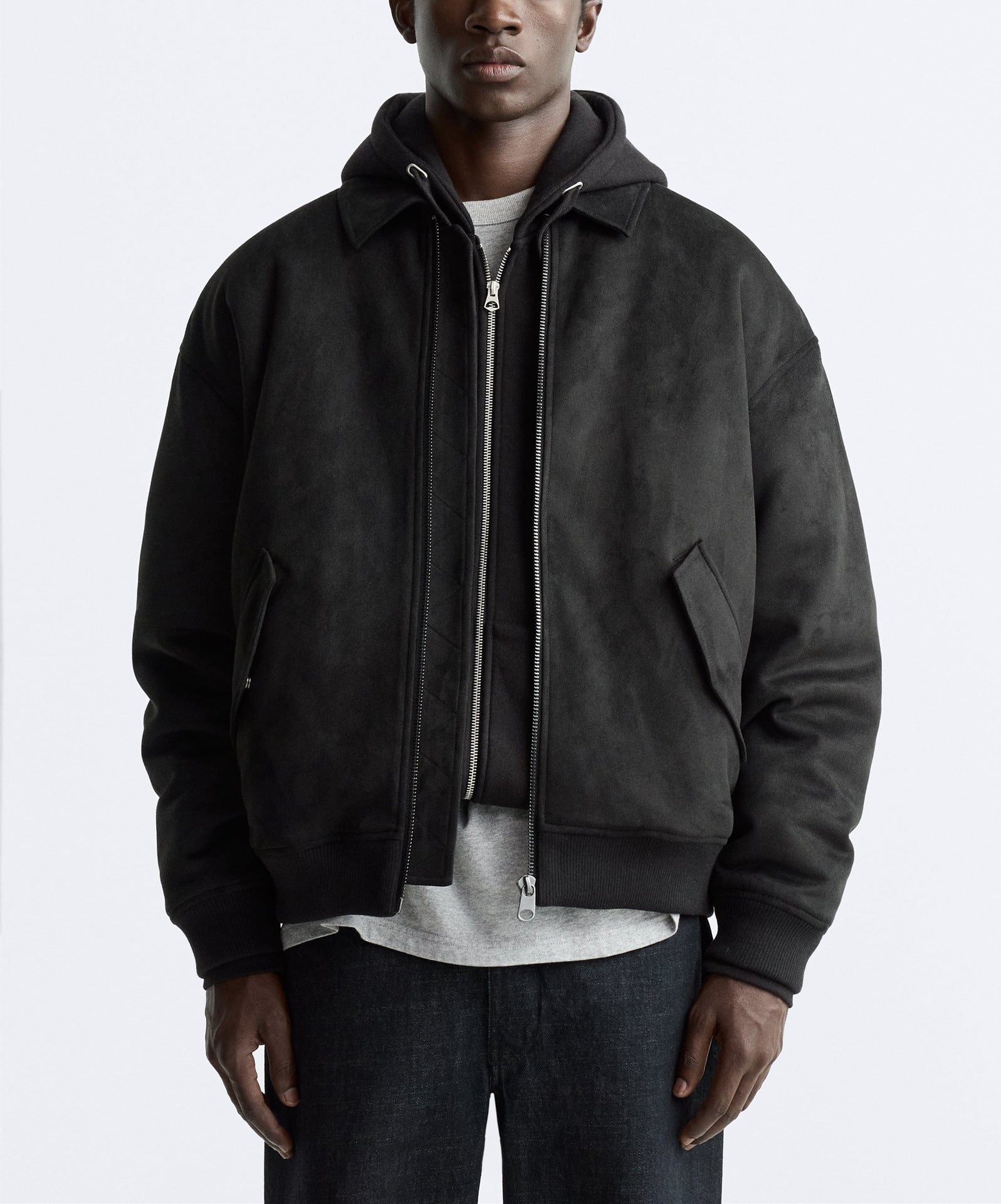 Men&#039;s Quilted Suede Texture Effect Lapel Jacket Coat