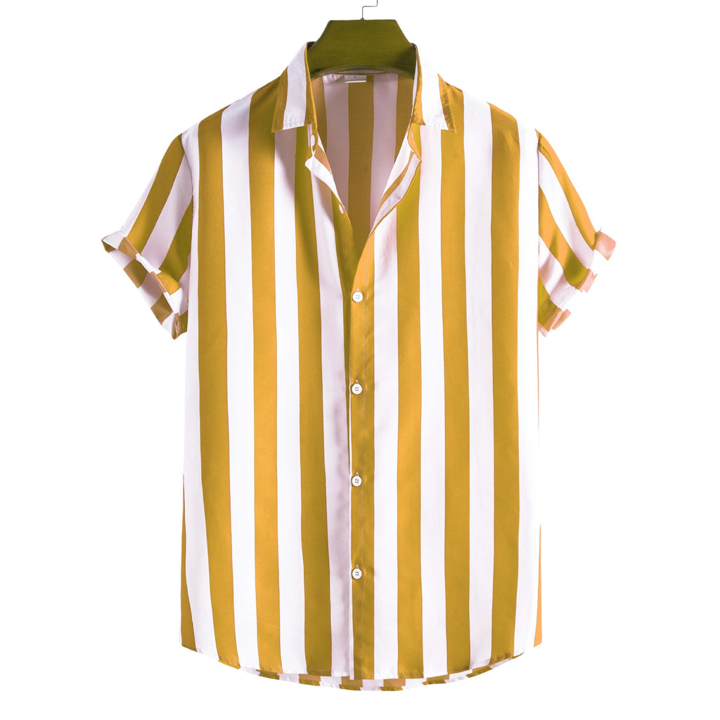 New Men&#039;s Fashion Casual Short-sleeved Printed Striped Shirt