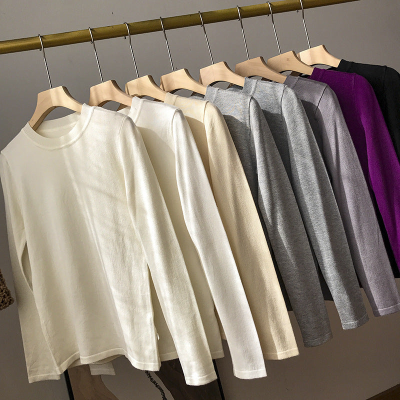 Solid Color Round Neck Long-sleeved Pullover Sweater Loose Temperament Top