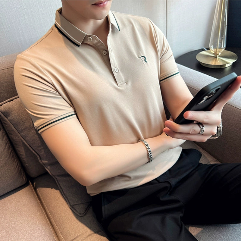 Business Paul Polo Shirt Men&#039;s Summer Short-sleeved High-end Self-cultivation Ruffian Handsome Trendy Brand Fat Lapel T-shirt Half-sleeved Top