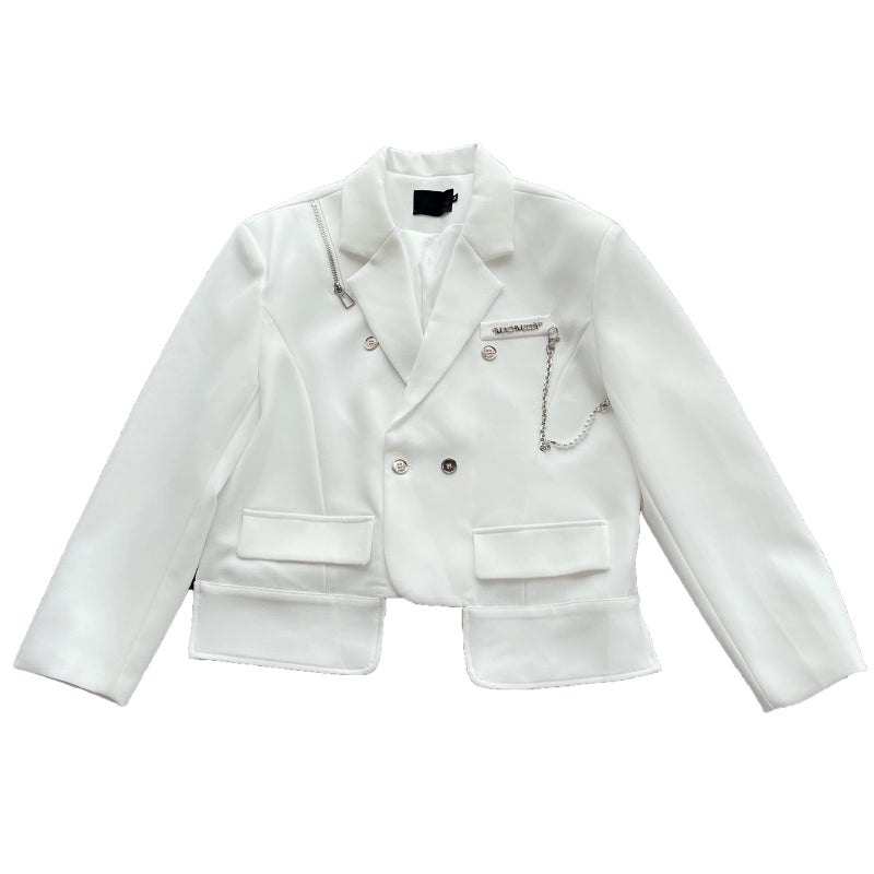 Autumn Ins Trendy Brand High-end Handsome Short Coat Suit Male Internet Celebrity Metal Chain Design Suit Hair Stylist