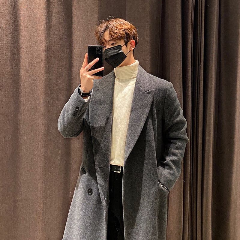 ASCLO Men&#039;s Coat Men&#039;s Winter Wind-resistant Thickened Long Trench Coat Korean Casual Trendy Woolen Coat Solid Color