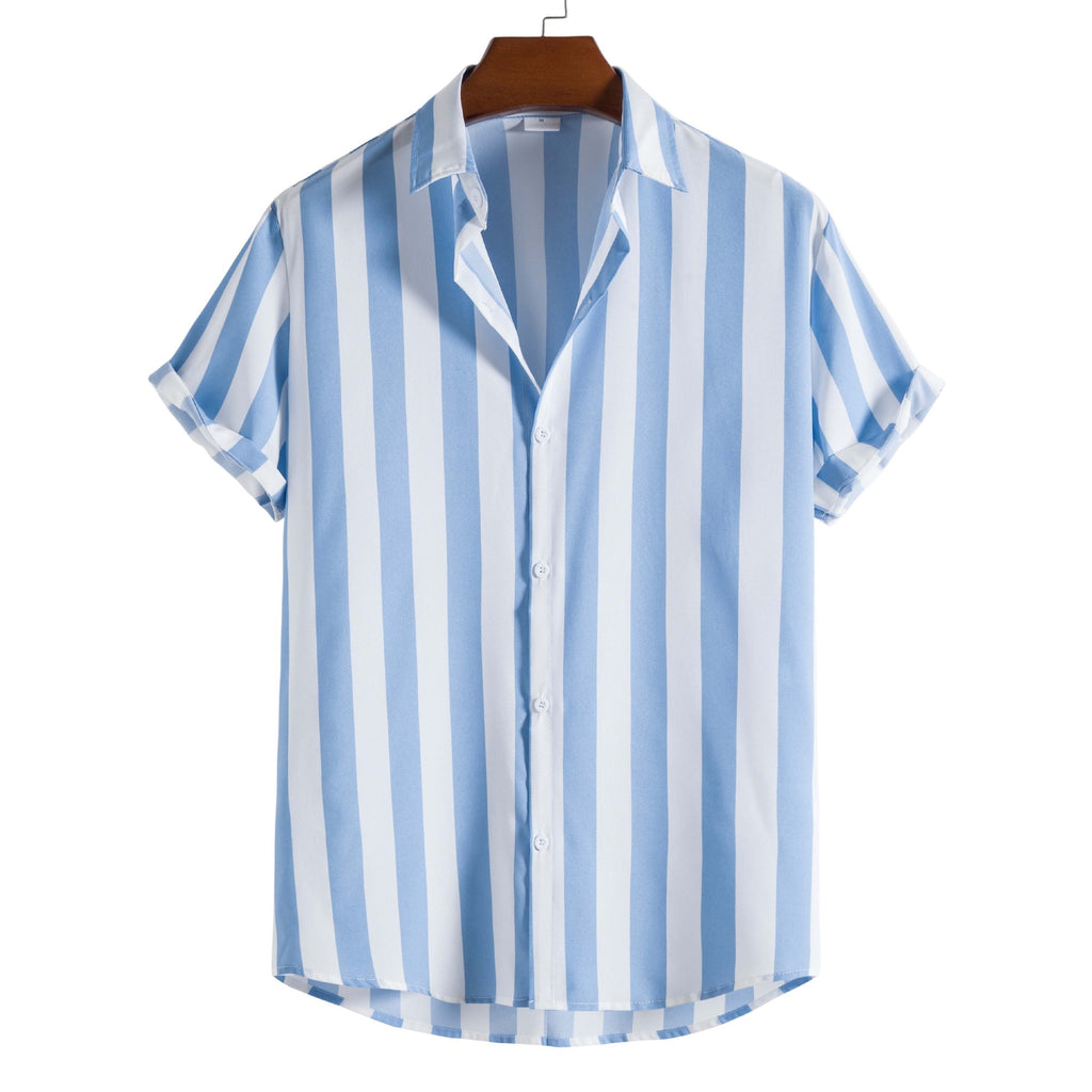 New Men&#039;s Fashion Casual Short-sleeved Printed Striped Shirt