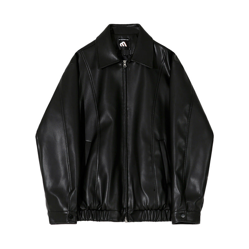 MYQ Pu Shuai Short Leather Jacket Men&#039;s Spring New Lapel Top Korean Style Loose High-grade Leather Jacket